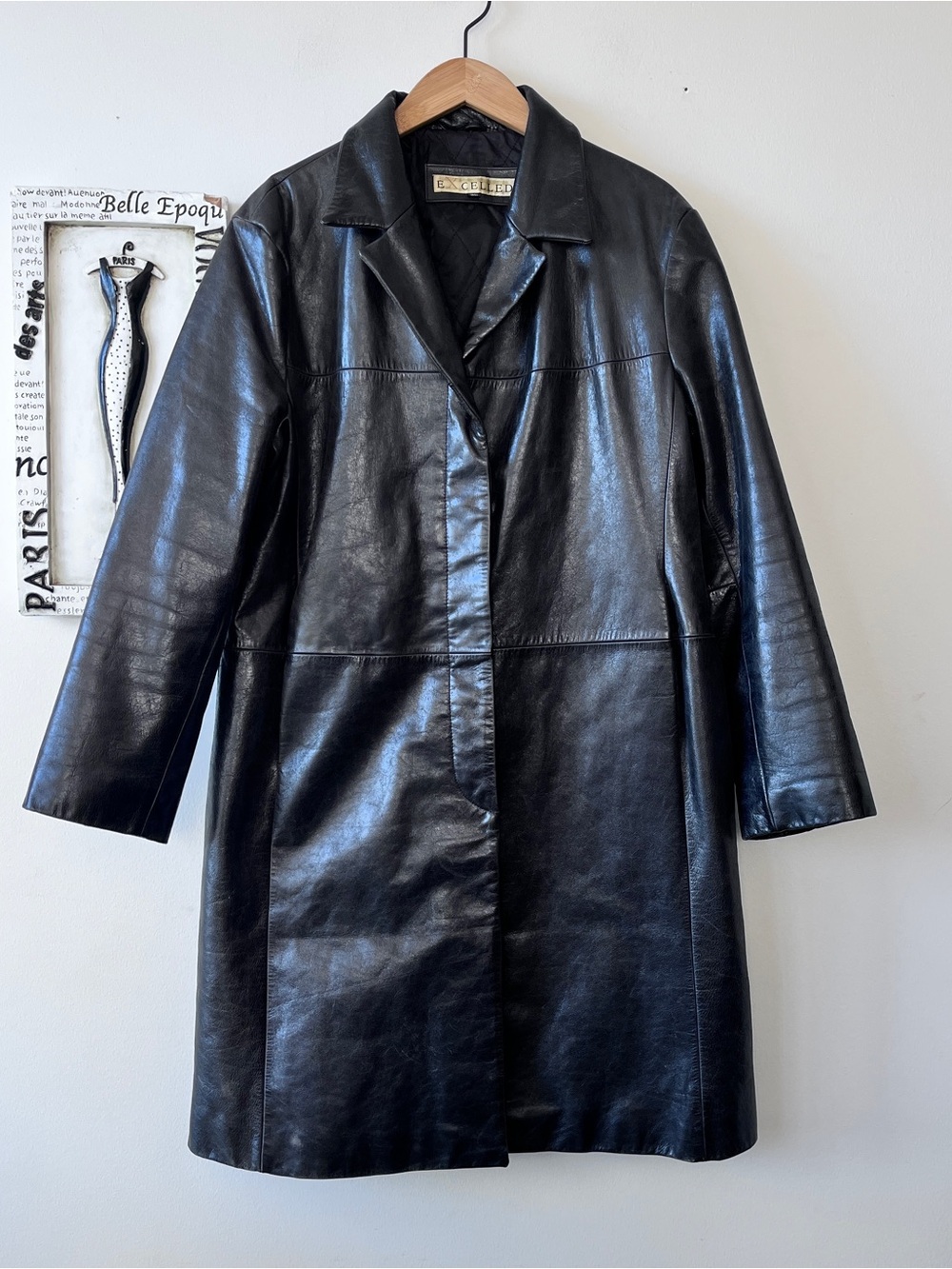 Vintage 90s Excelled Women’s Black Leather Car Coat Size XL